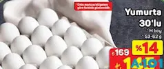 YUMURTA 30'LU M BOY 53-62 G fiyat ve kampanya bilgisi